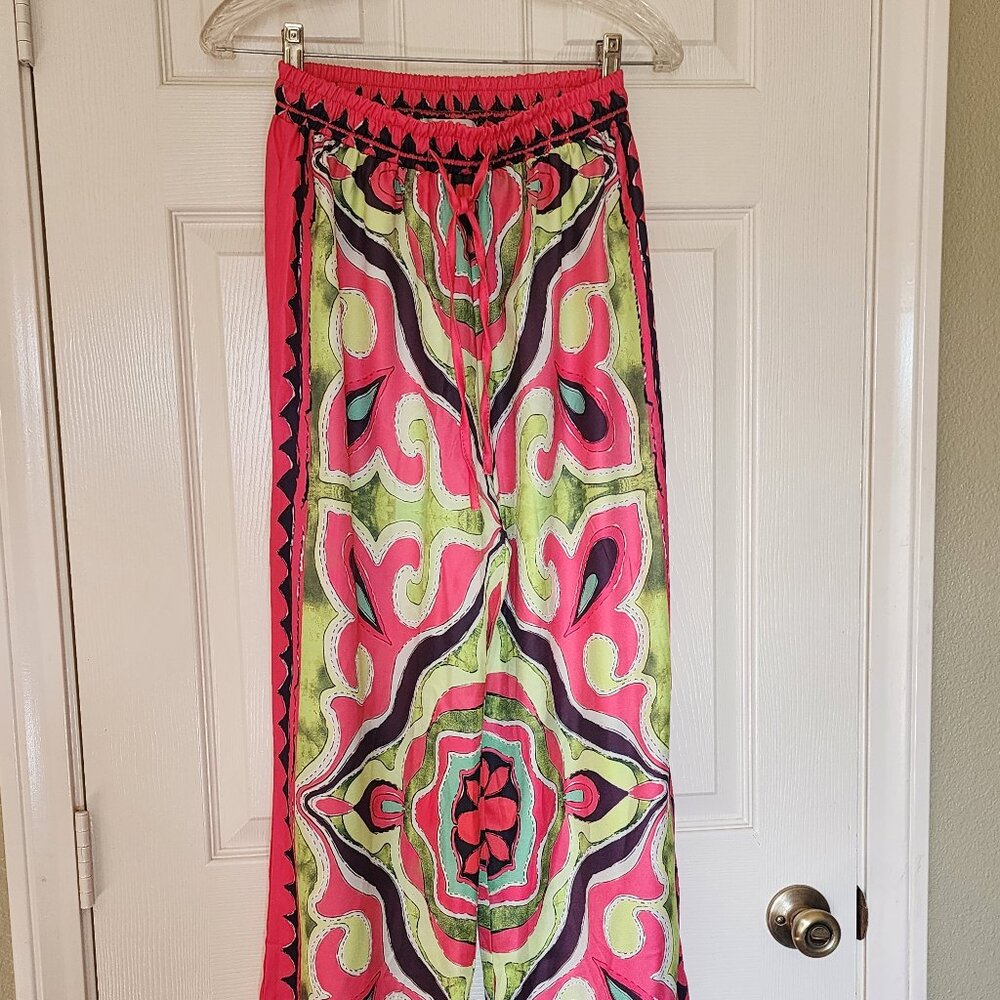 NWT Fashion Nova Wide Leg Pants, Bohemian, Maximalism, Barbiecore